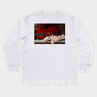 Pointe Shoes And Violin On Piano Kids Long Sleeve T-Shirt